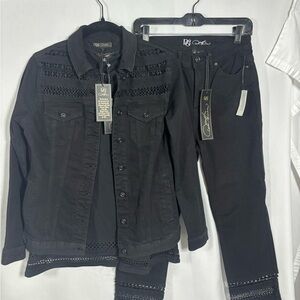 DG2 Diane‎ Gilman 3 Piece Set Black Tank Jean Jacket And Pants Sz. XS S 2